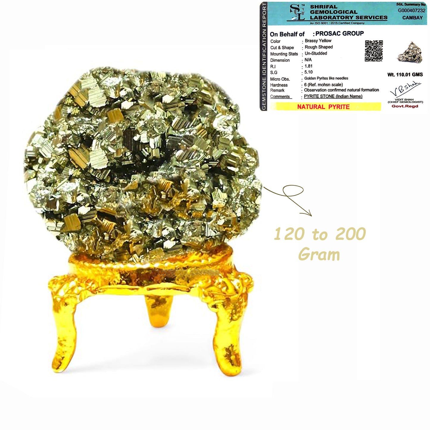 Glowriti Pyrite Stone Original Cluster 120-180 gram