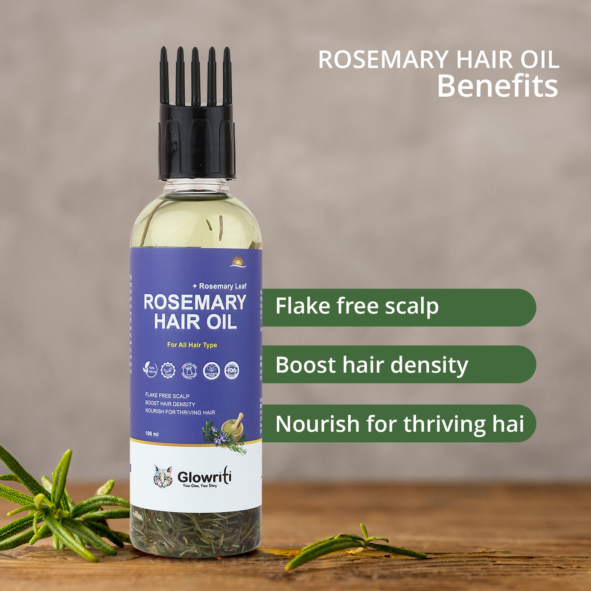 Glowriti 100% Natural & Herbal Rosemary Hair Oil | 100 ml