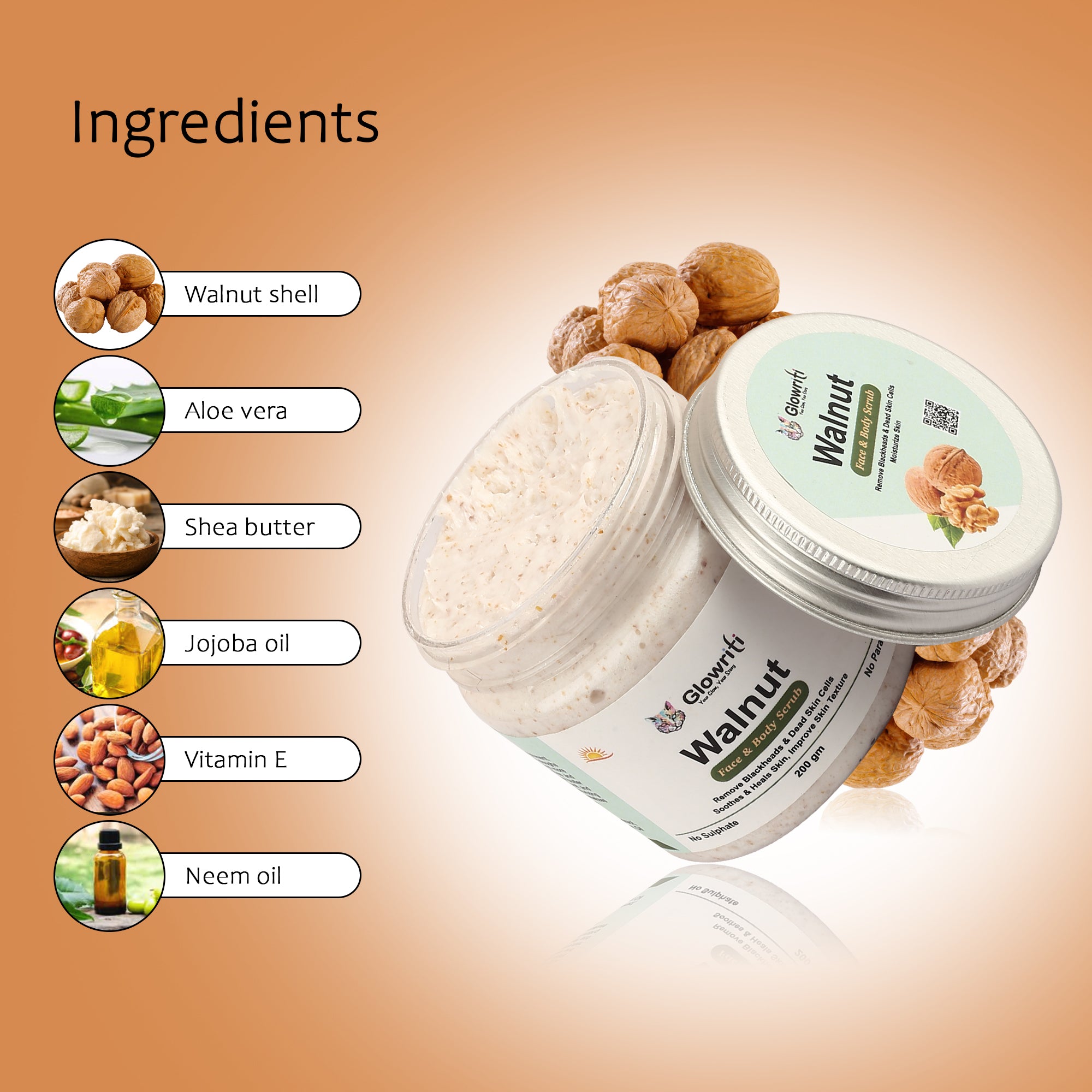 Glowriti Naturals Exfoliating Walnut Scrub  (200 g)