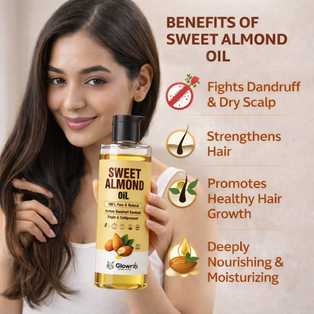 Glowriti Cold Pressed Sweet Almond Oil | Hair & Skin Oil | 200 ml