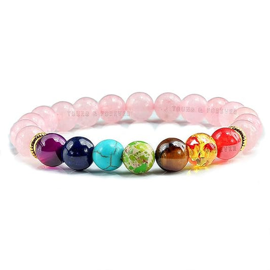 Pink Rose Quartz 7 Chakra Healing Bracelet