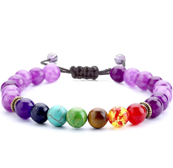 Glowriti Natural Amethyst 7 Chakra Yoga Meditation Crystal 8mm Gemstones
