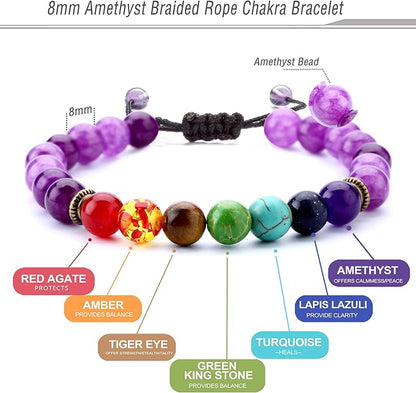 Glowriti Natural Amethyst 7 Chakra Yoga Meditation Crystal 8mm Gemstones