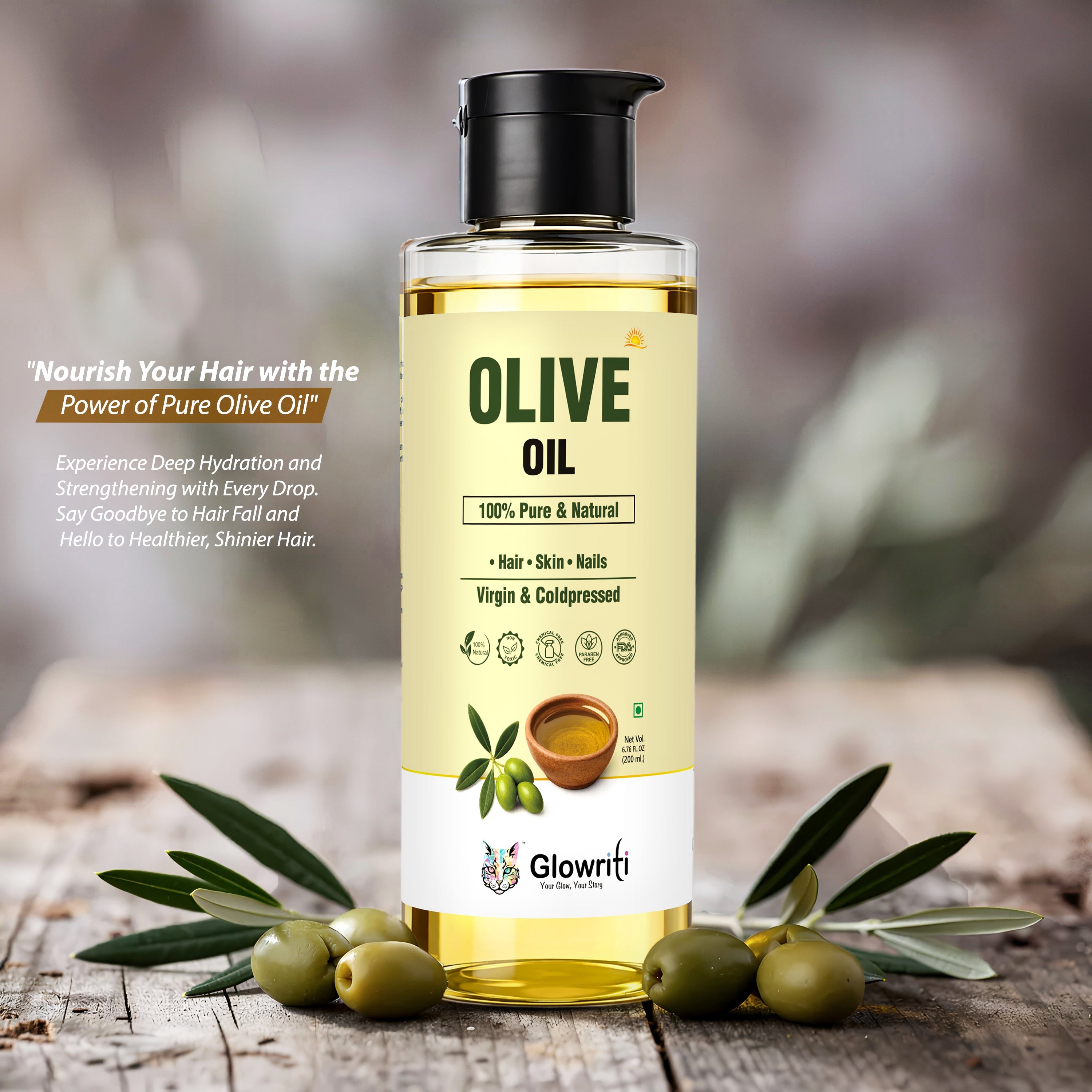 Glowriti Extra Virgin Cold Pressed Olive(Jaitun) Oil (200 ml)