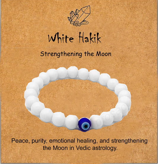 White Hakik Bracelet with Evil Eye for Men & Women By Glowriti