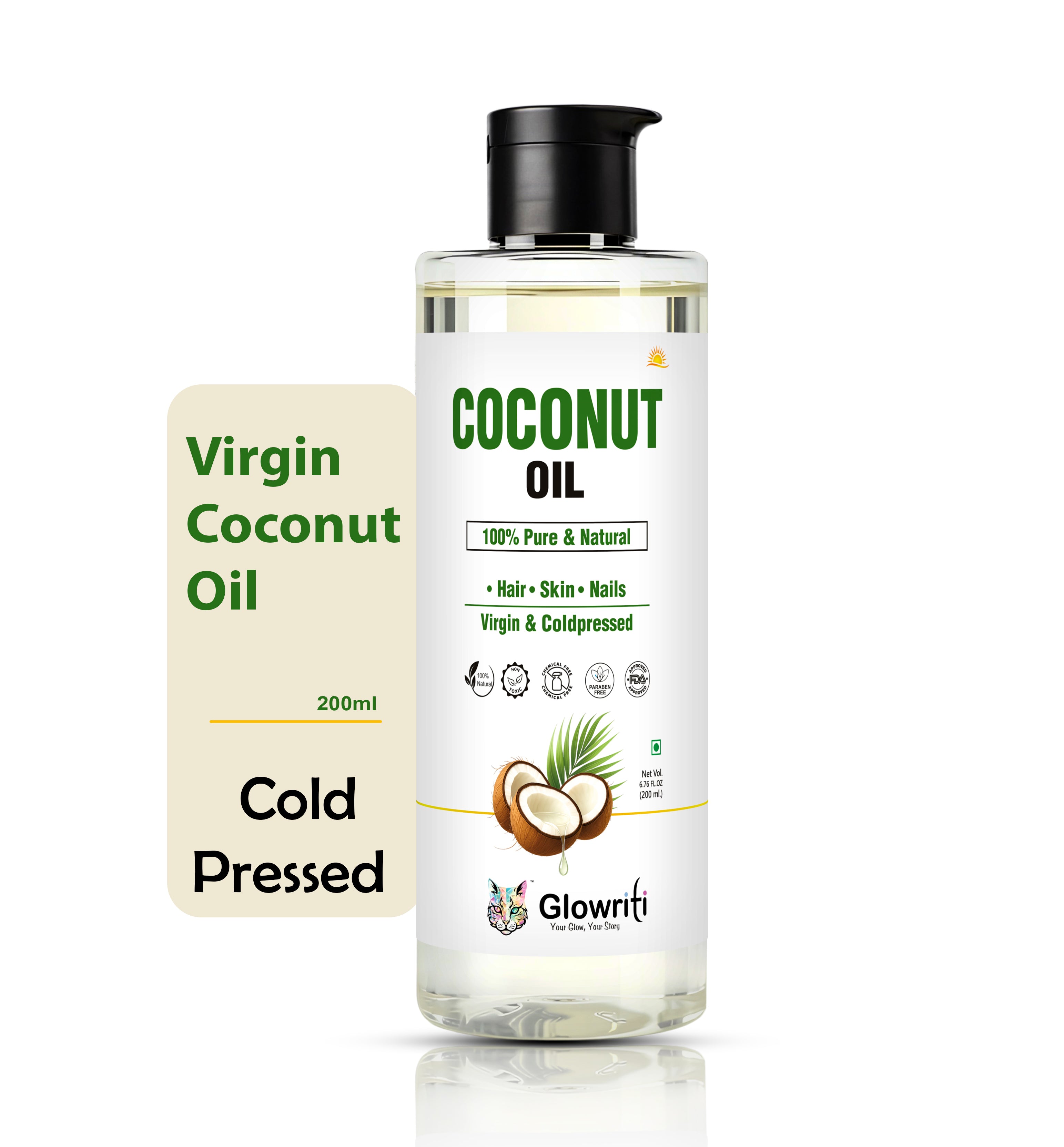 Glowriti Naturals Organic Cold pressed Coconut Oil, 200ml