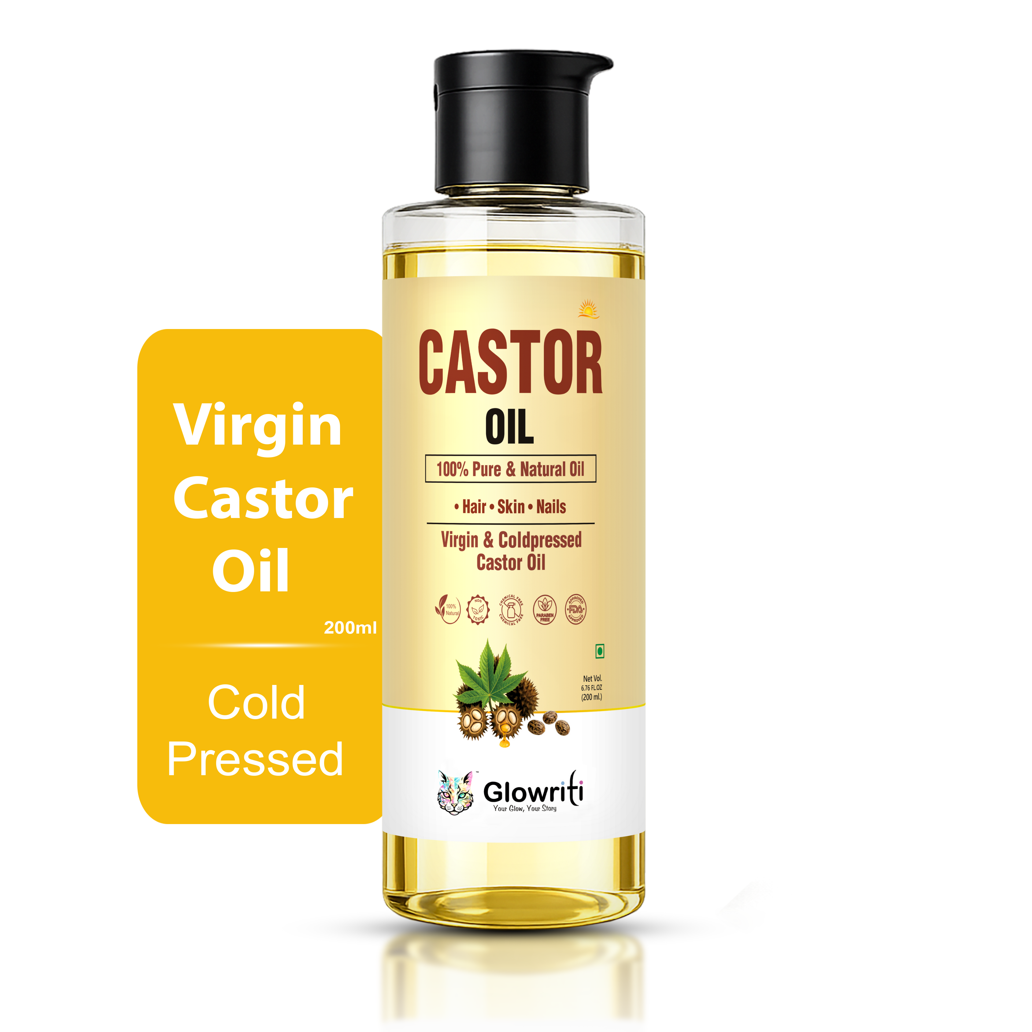 Glowriti Cold Pressed Castor Oil(arandi tel) | Hair & Skin Oil | 200 ml