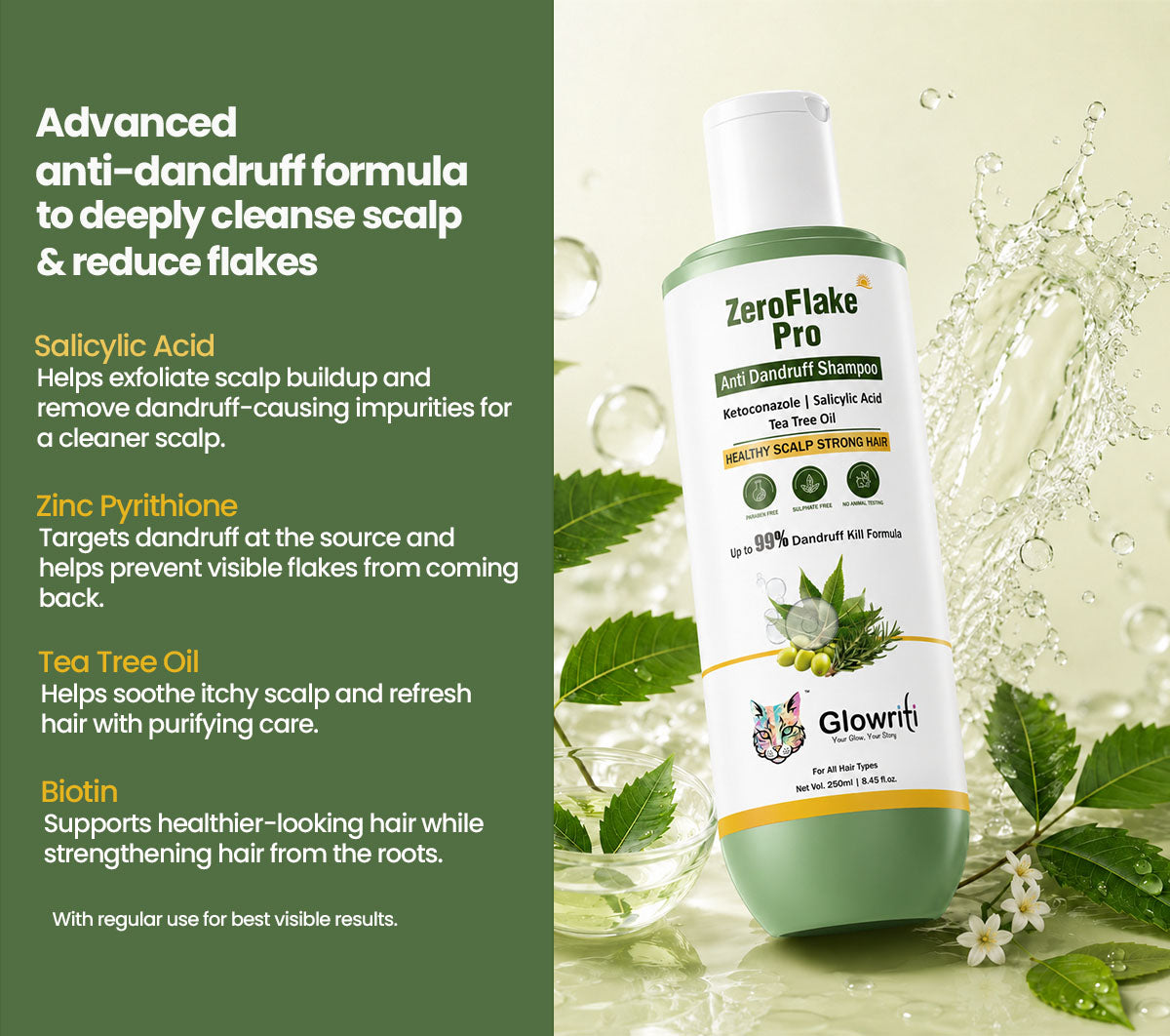 Zero Flake Pro Anti-Dandruff Shampoo | Guaranteed Visible Results