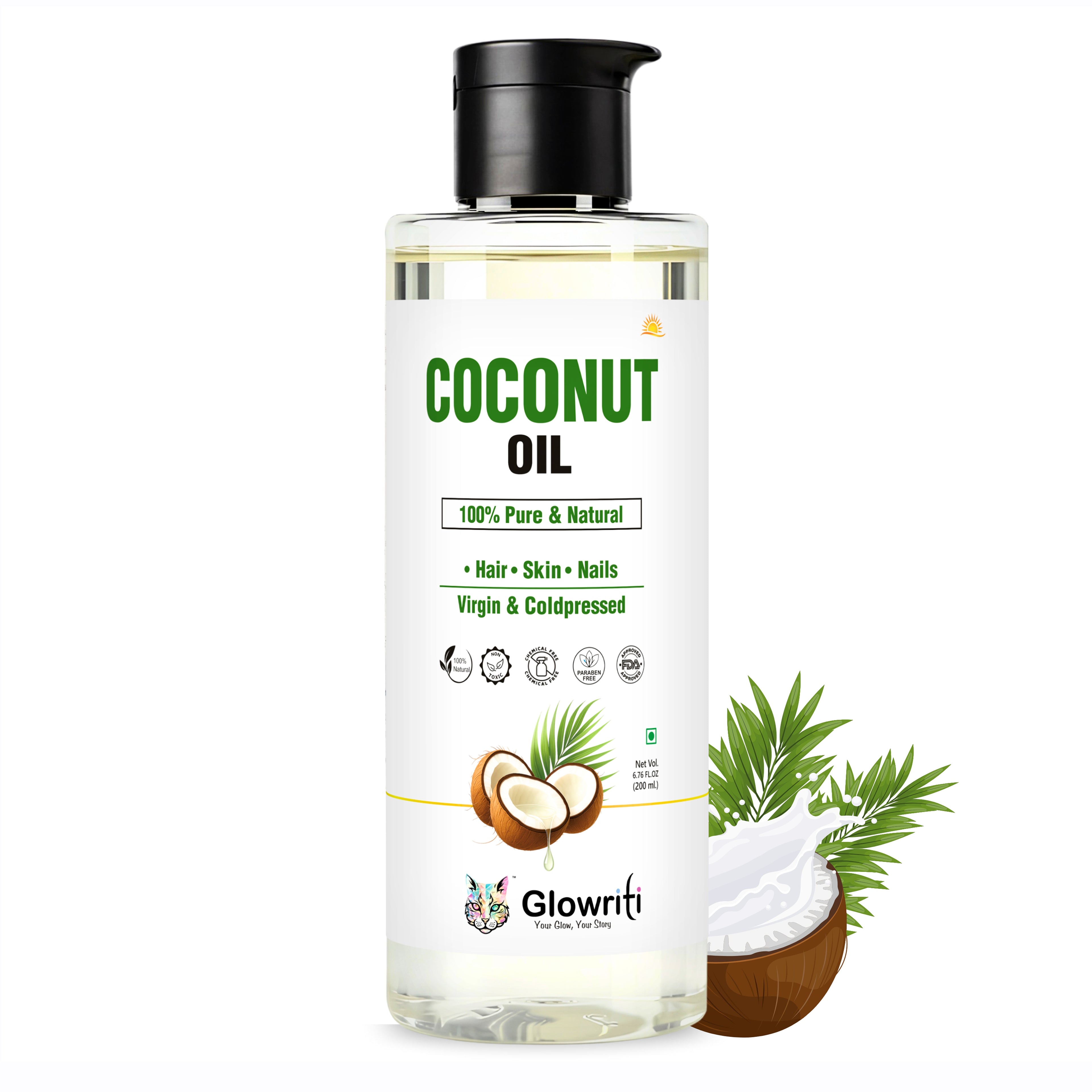 Glowriti Naturals Organic Cold pressed Coconut Oil, 200ml